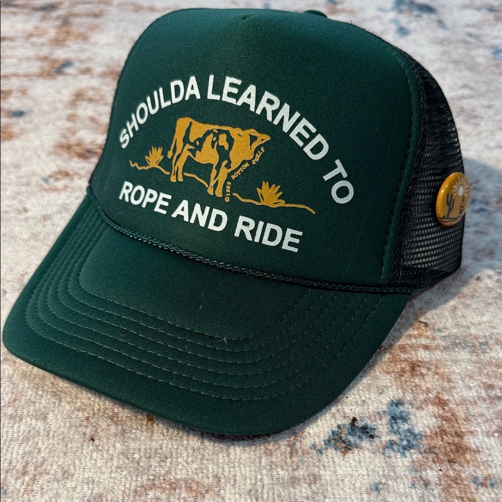 Green Trucker Hat with Western Print